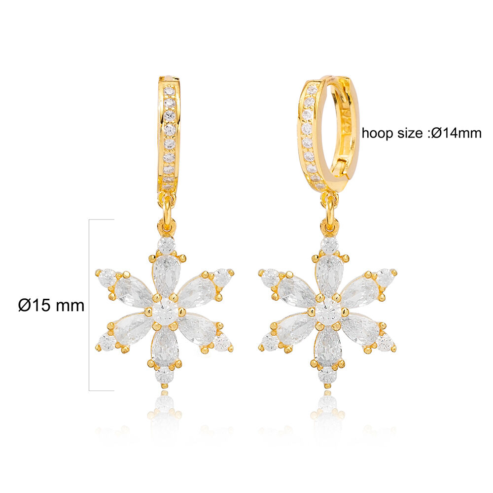 Chic Flower Design Zircon Stone Dangle Earrings Turkish Wholesale Handmade 925 Sterling Silver Jewelry