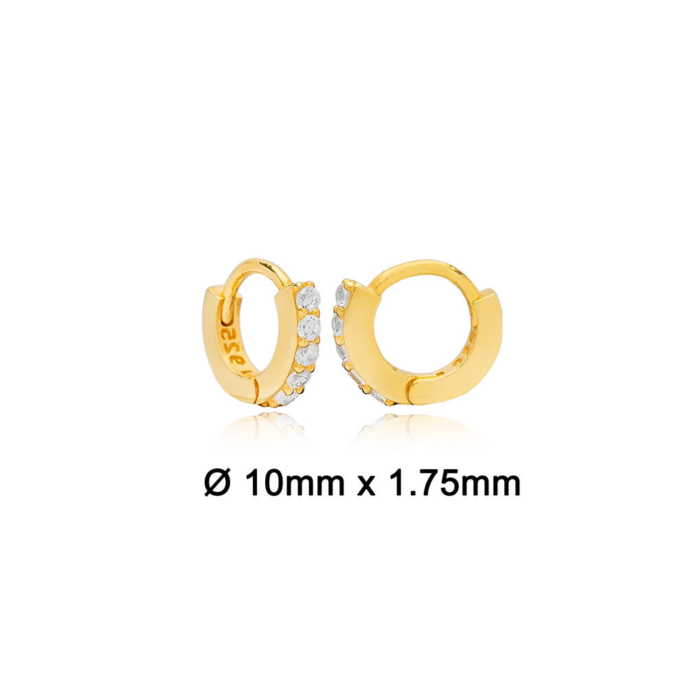Minimalist Zircon Stone 10 mm Cartilage Earrings Handcrafted Turkish Wholesale 925 Sterling Silver Jewelry