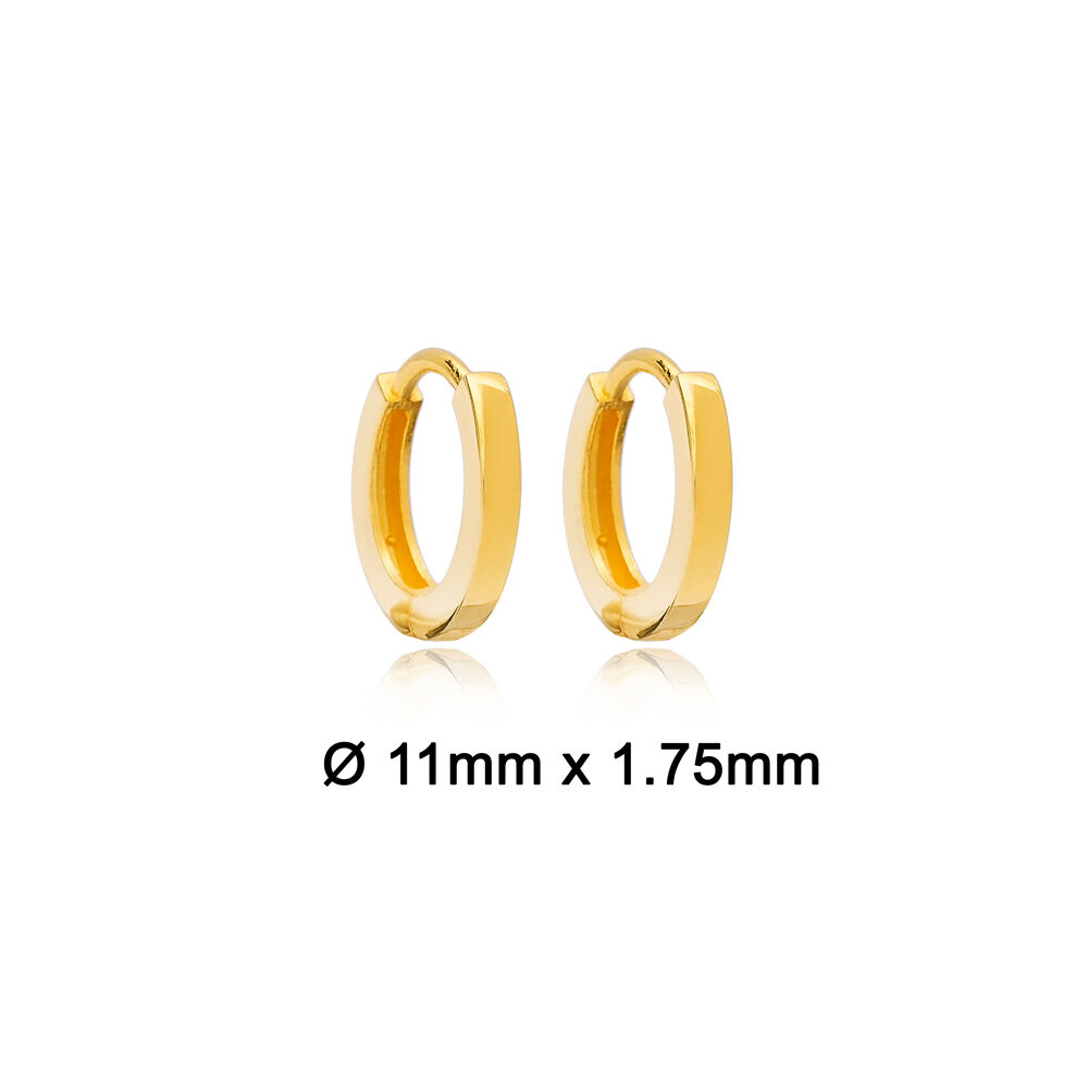11 mm Plain Hoop Earrings Handcrafted Turkish Wholesale 925 Sterling Silver For Woman Jewelry
