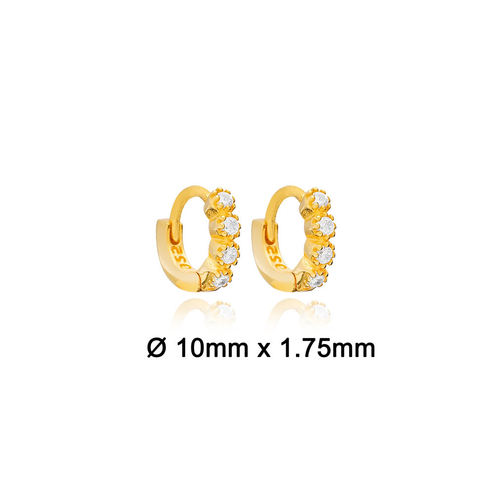 Zircon Stone Detailed 10 mm Cartilage Earrings Handcrafted Turkish Wholesale 925 Sterling Silver Jewelry