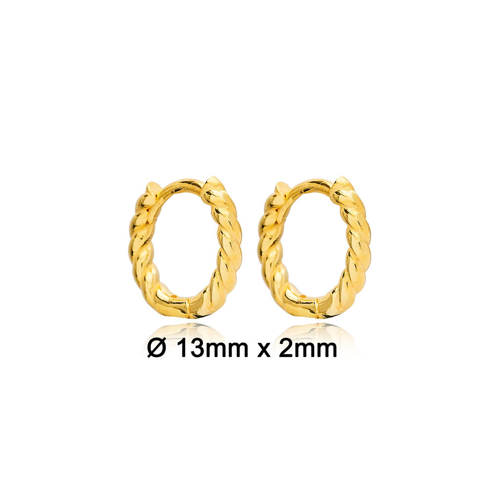 Delicate 13 mm Twisted Hoop Earrings Turkish Wholesale 925 Sterling Silver Jewelry