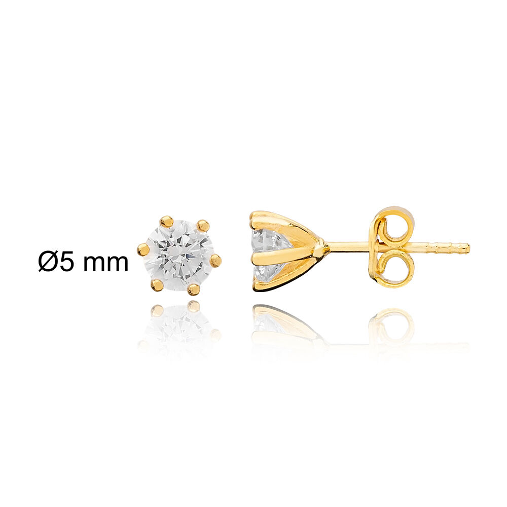 Chic Round Six Claw Zircon Stone Design Stud Earrings Turkish Wholesale 925 Sterling Silver Jewelry