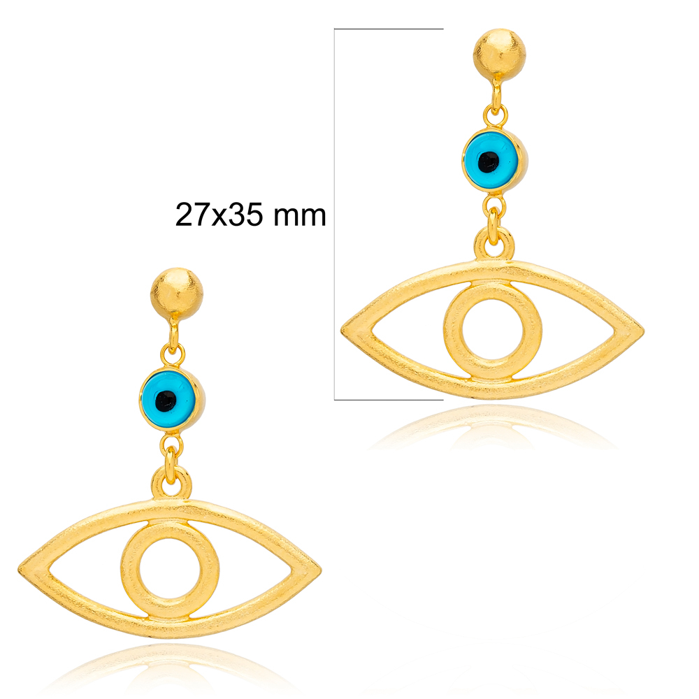 Blue Beaded Evil Eye 22K Gold Plated Stud Earrings Turkish Wholesale 925 Sterling Silver For Woman Jewelry