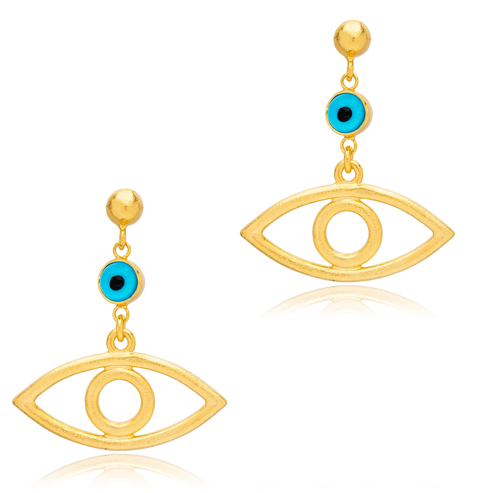 Blue Beaded Evil Eye 22K Gold Plated Stud Earrings Turkish Wholesale 925 Sterling Silver For Woman Jewelry