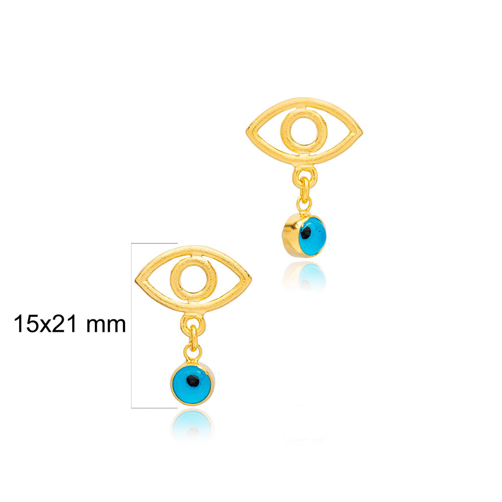 Minimalist Evil Eye Blue Beaded 22K Gold Plated Stud Earrings Turkish Wholesale 925 Sterling Silver Jewelry