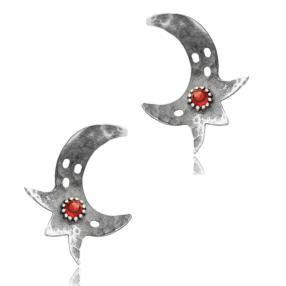 Unique Shape Lal Stone Oxidized Plated Turkish Wholesale 925 Sterling Silver Stud Earrings Jewelry