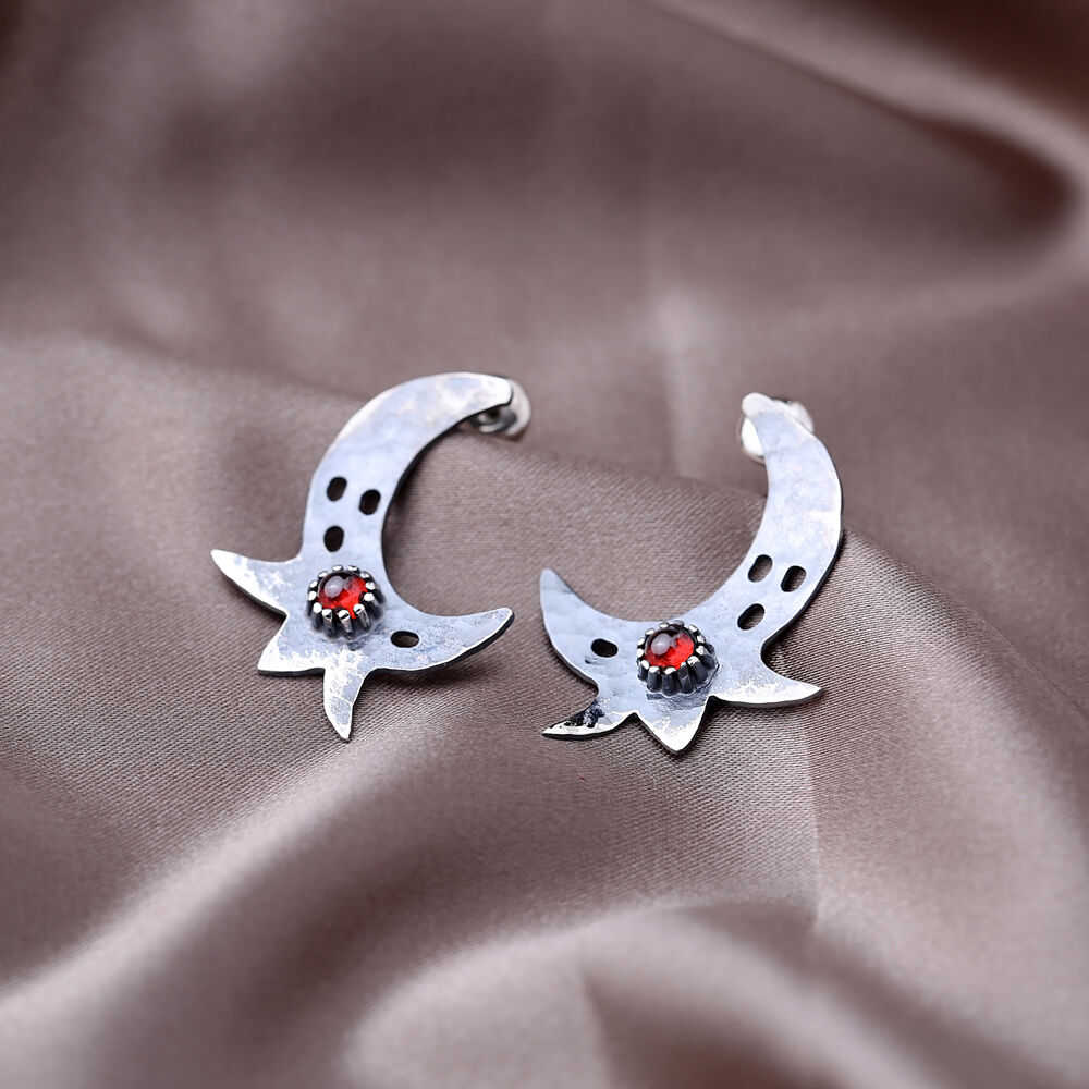 Unique Shape Lal Stone Oxidized Plated Turkish Wholesale 925 Sterling Silver Stud Earrings Jewelry