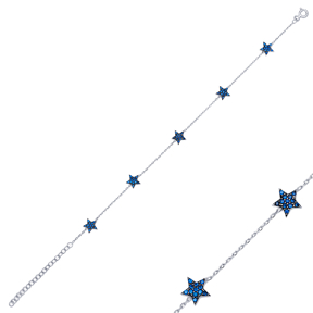 Sapphire Stone Star Design Wholesale 925 Sterling Silver Bracelet
