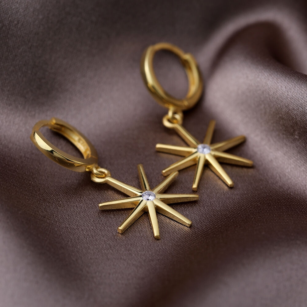 Trendy Stick Star Shape Turkish Wholesale Handmade 925 Sterling Silver Dangle Woman Earrings