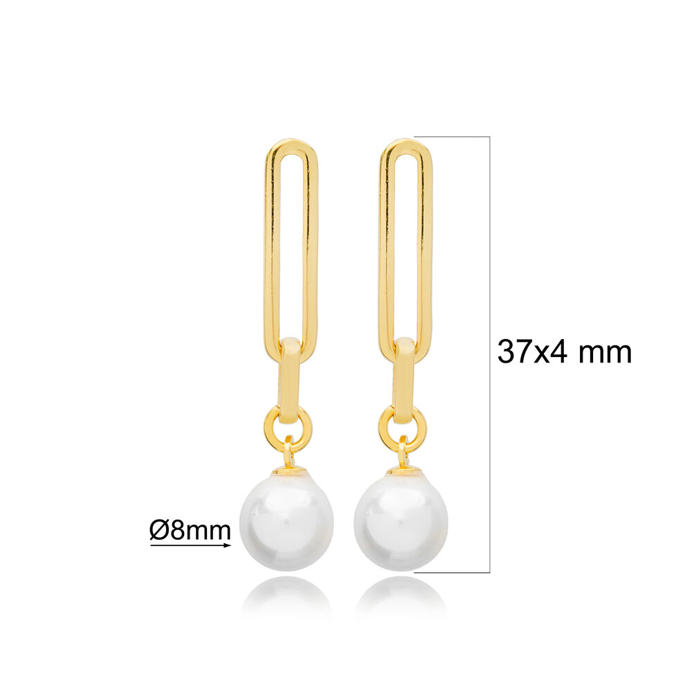 Trendy Stylish White Pearl Design Turkish Wholesale Handmade 925 Sterling Silver Dangle Earrings