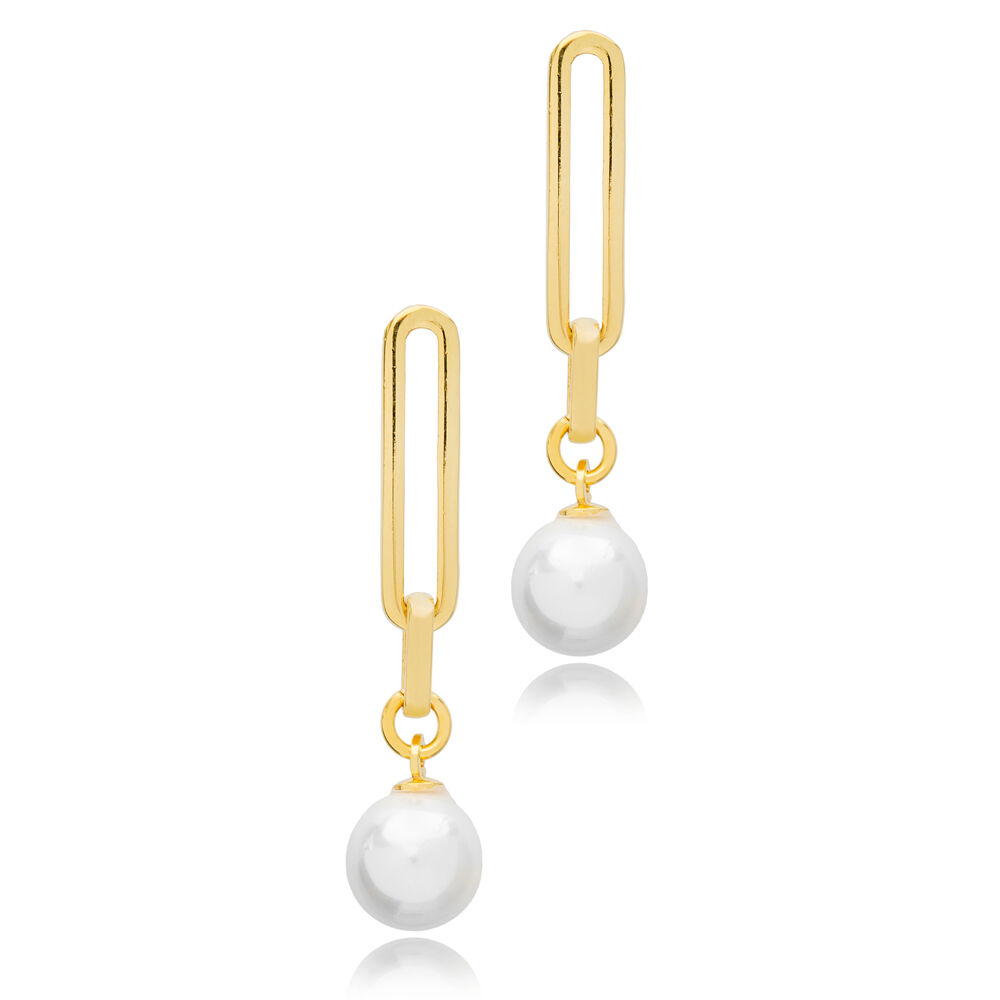 Trendy Stylish White Pearl Design Turkish Wholesale Handmade 925 Sterling Silver Dangle Earrings