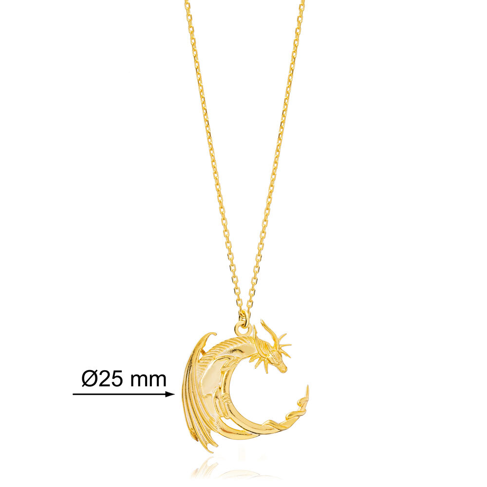 Cool Dragon Plain Design Handmade Turkish 925 Sterling Silver For Woman Charm Necklace