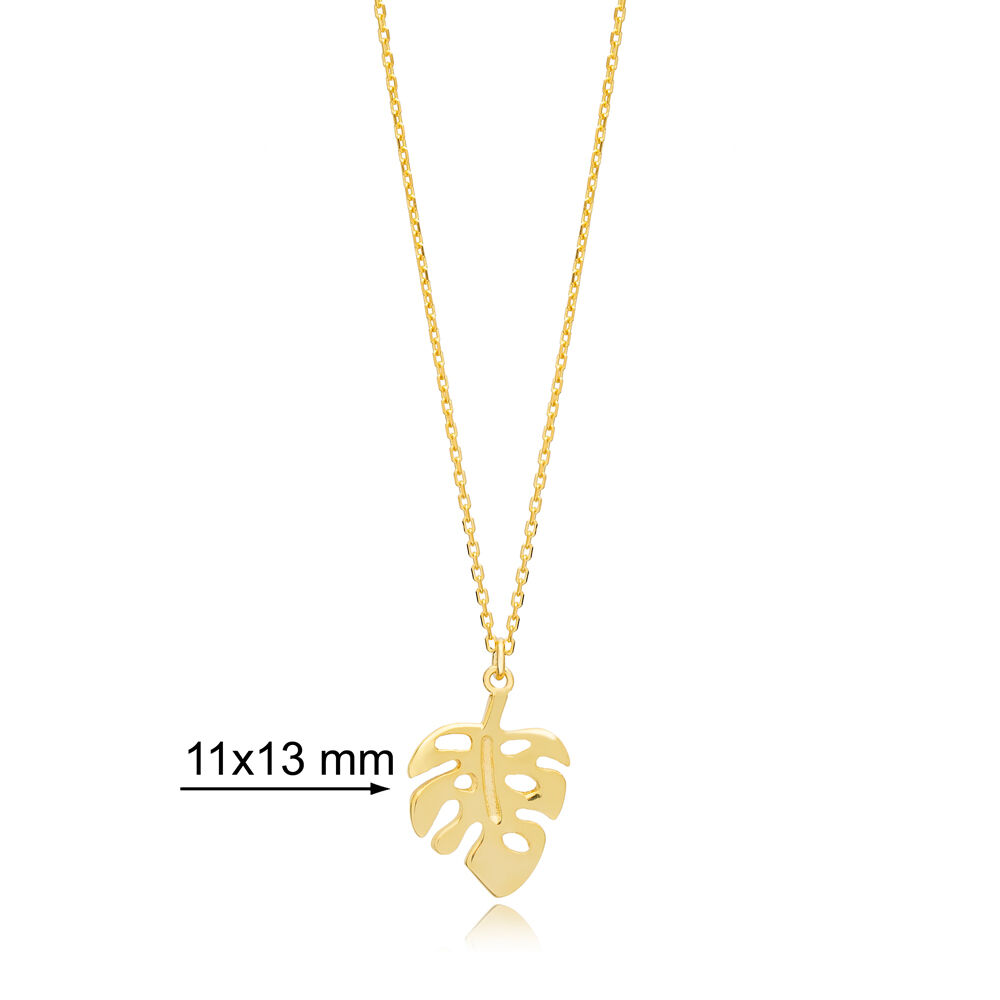 Trendy Graceful Plain Leaf Design Handmade Turkish 925 Sterling Silver For Woman Charm Necklace