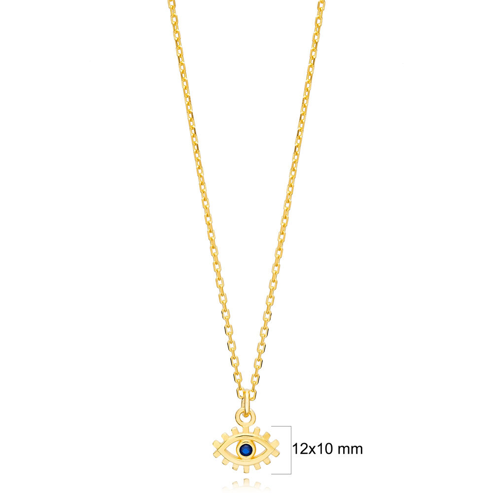Trendy Lucky Evil Eye Sapphire Stone Handmade Turkish 925 Sterling Silver Charm Necklace