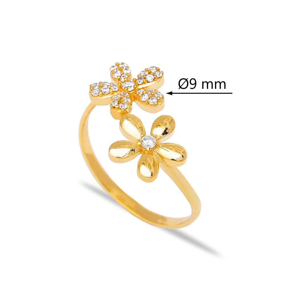 Cute Flower Zirconia Stone Design Wholesale Turkish 925 Sterlin Silver Adjustable Ring