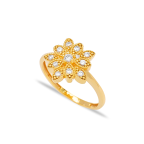 Elegant Flower Zirconia Stone Design Wholesale Turkish 925 Sterlin Silver 7 Size Cluster Ring