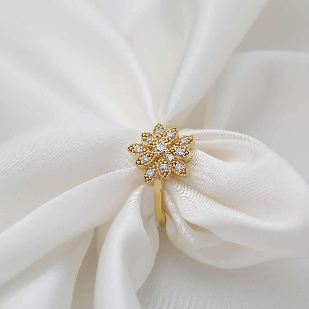 Elegant Flower Zirconia Stone Design Wholesale Turkish 925 Sterlin Silver 7 Size Cluster Ring