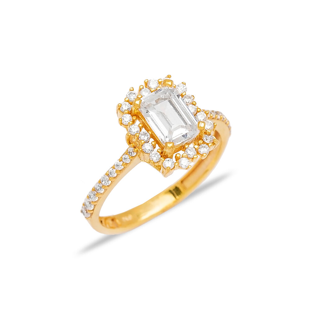 Bright Rectangle Zircon Stone Pave Setting Design Wholesale Turkish 925 Sterling Silver Cluster Ring