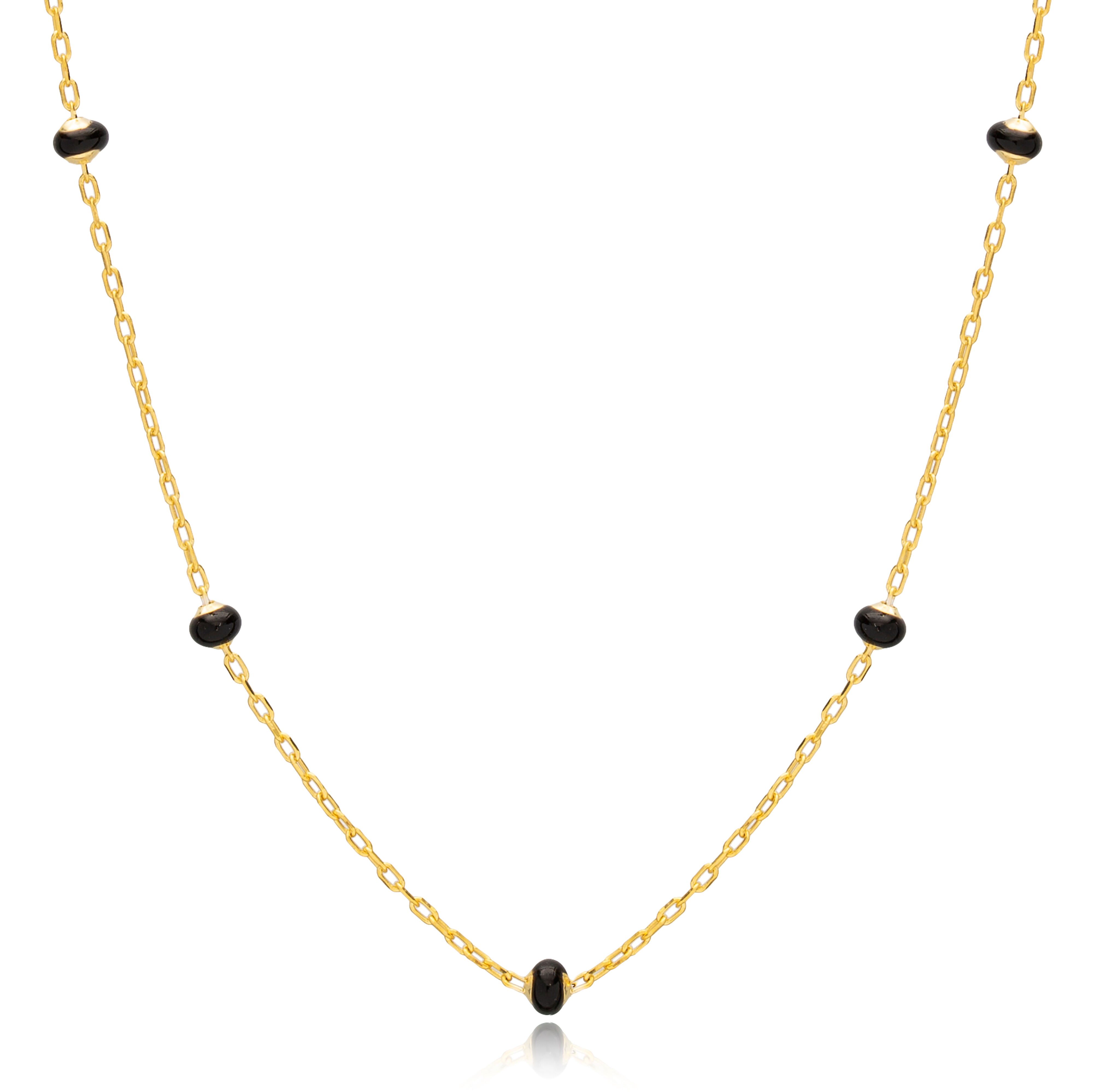 Enamel Black Beaded Elegant Chain Necklace Handmade Turkish 925 Sterling Silver Jewelry
