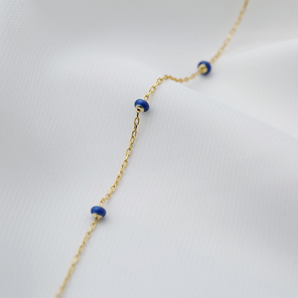 Dark Blue Enamel Beaded Chain Jewelry Turkish Wholesale Handmade 925 Sterling Silver Anklet