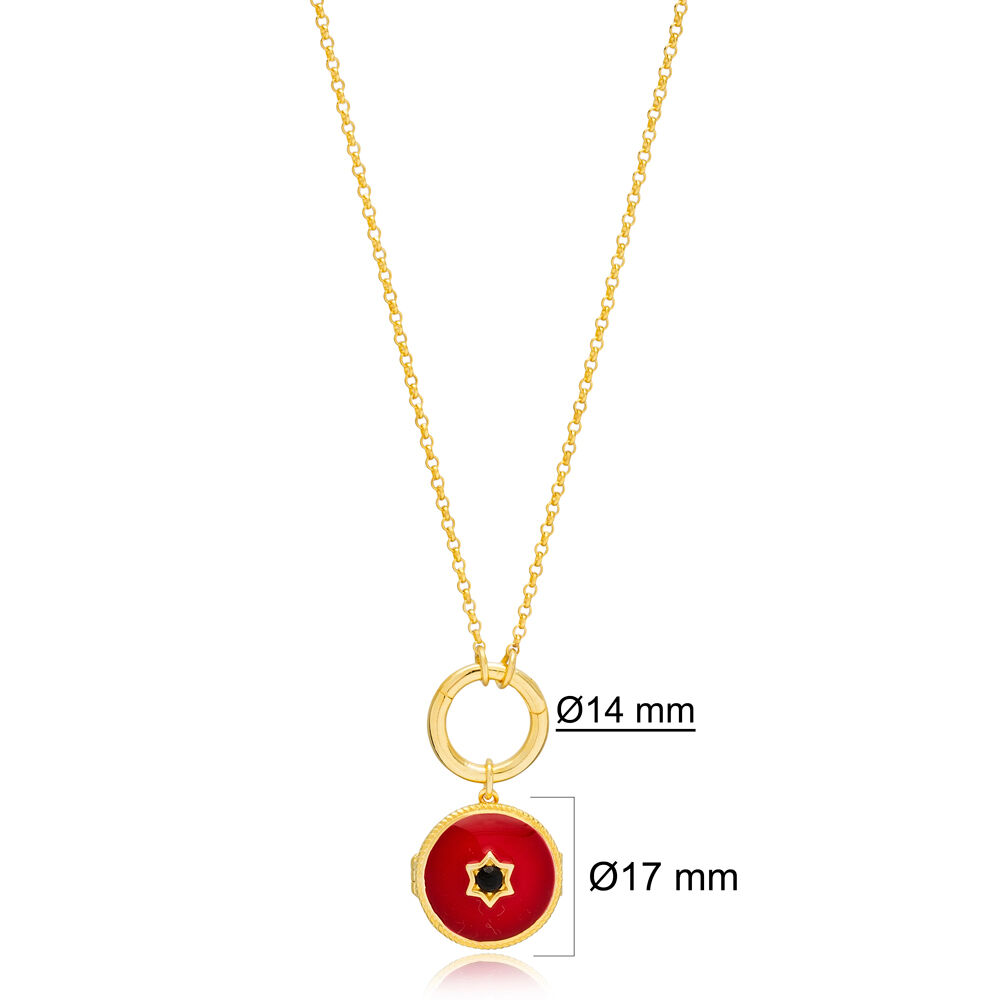 Enamel Round Red Hollow Collapsible Charm Necklace Wholesale Handcrafted 925 Sterling Silver Jewelry