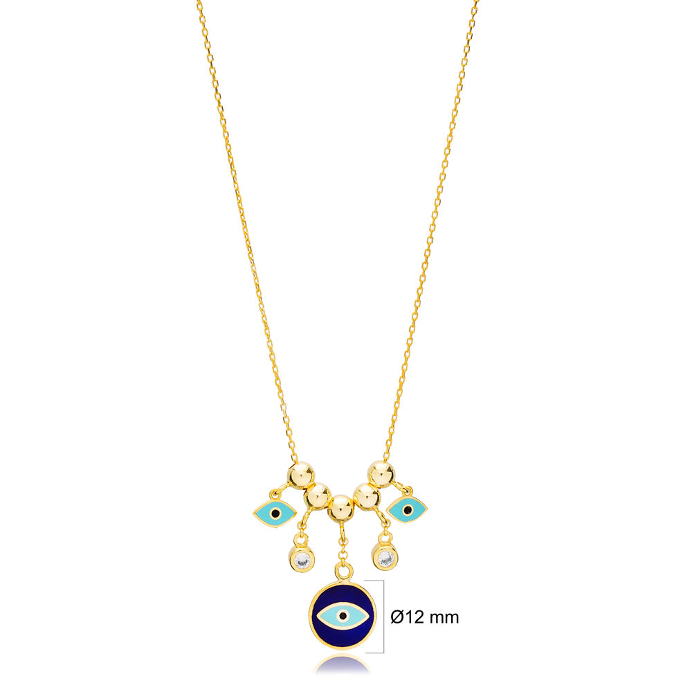 Blue Eye Enamel Beaded Shaker Necklace Wholesale Handcrafted 925 Sterling Silver Jewelry