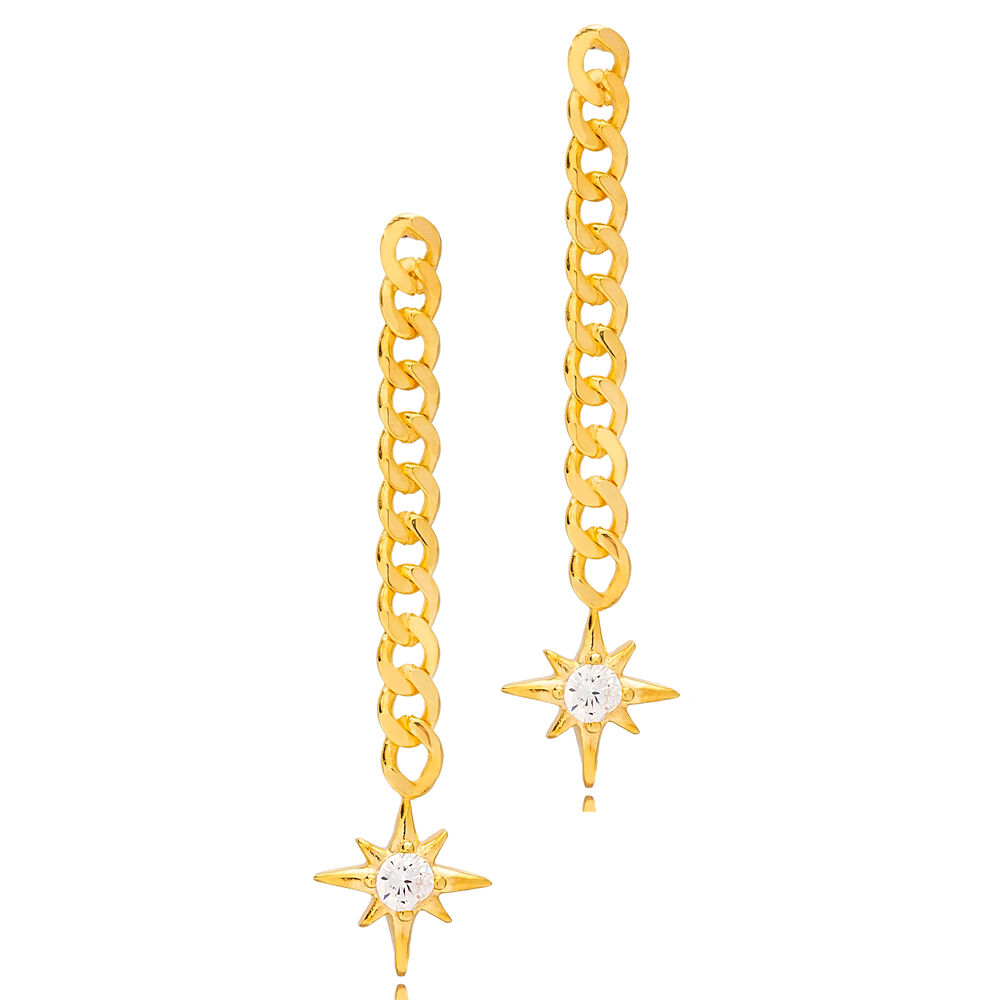 Pole Star Design Long Chain Earring Wholesale Handcrafted Turkish 925 Silver Sterling Jewelry