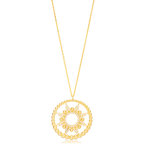 Round Charm Unique Design Sun Shape Wholesale Sterling Silver Jewelry Necklace