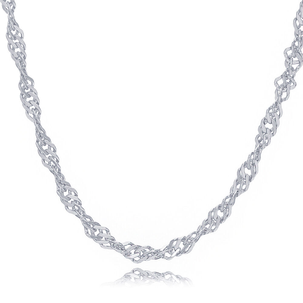 Twist Rope Rhodium Plated Chain Silver Necklace