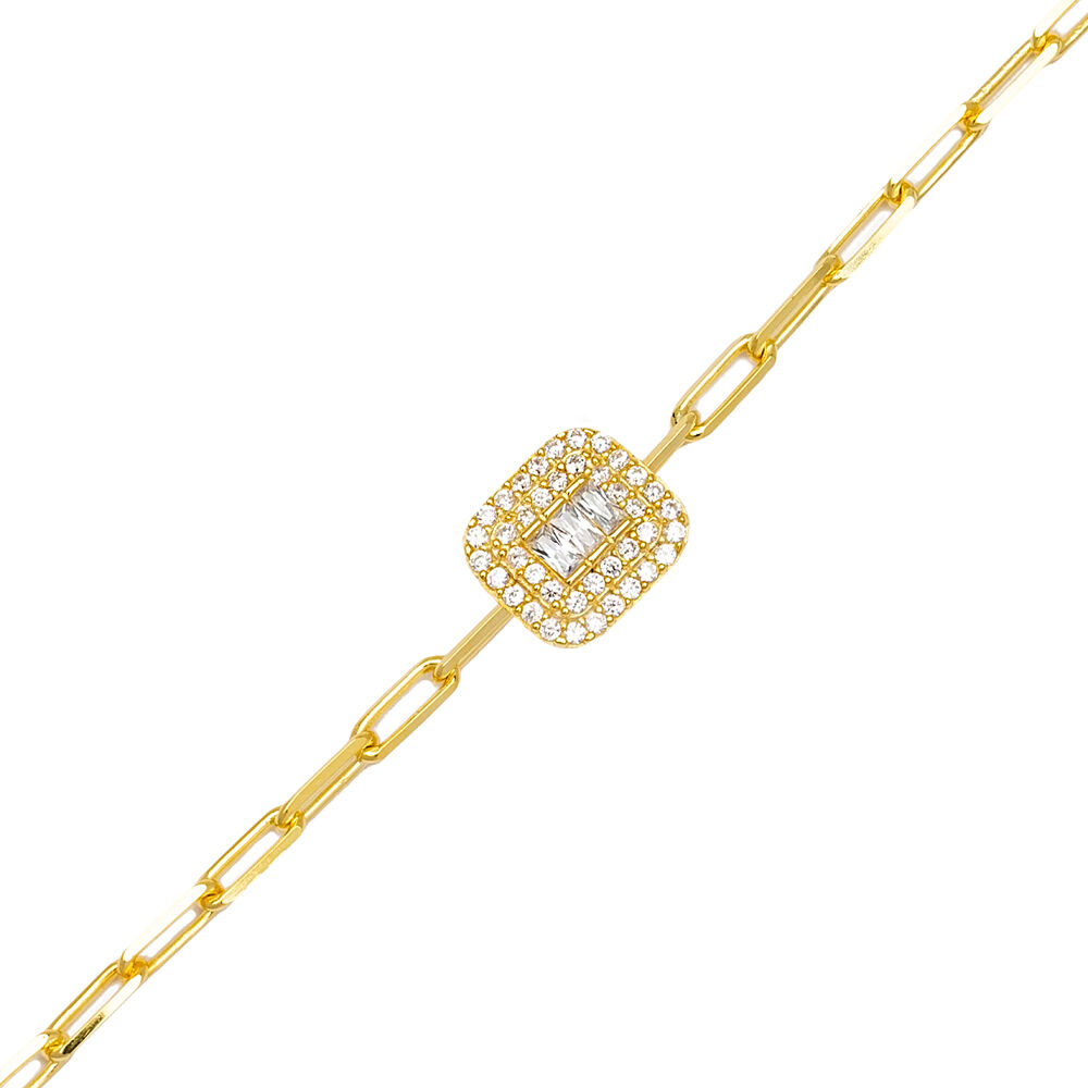 Baguette Zircon Charm Dainty Geometric Design Bracelet Wholesale Turkish 925 Sterling Silver Jewelry