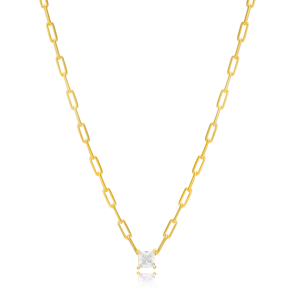 Trendy Square Shape Minimalist Single Zircon Charm Link Chain 925 Sterling Silver Necklace Jewelry