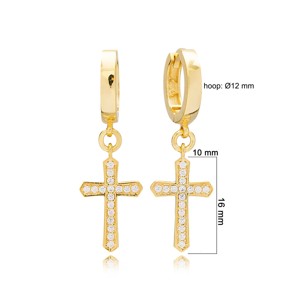 Trendy Zircon Cross Design Dangle Earrings Turkish Wholesale Sterling Silver Jewellery
