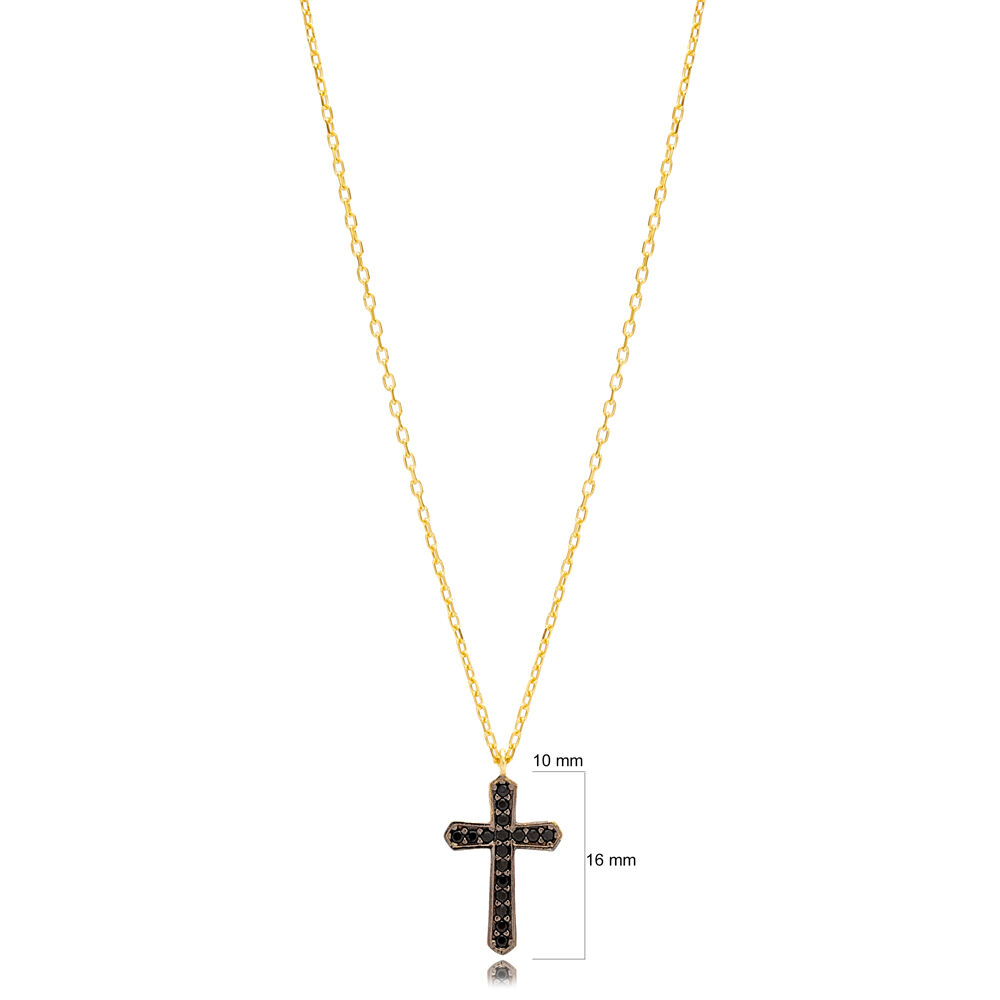 Cross Charm Necklace Black Zircon Wholesale Handmade 925 Sterling Silver Jewelry