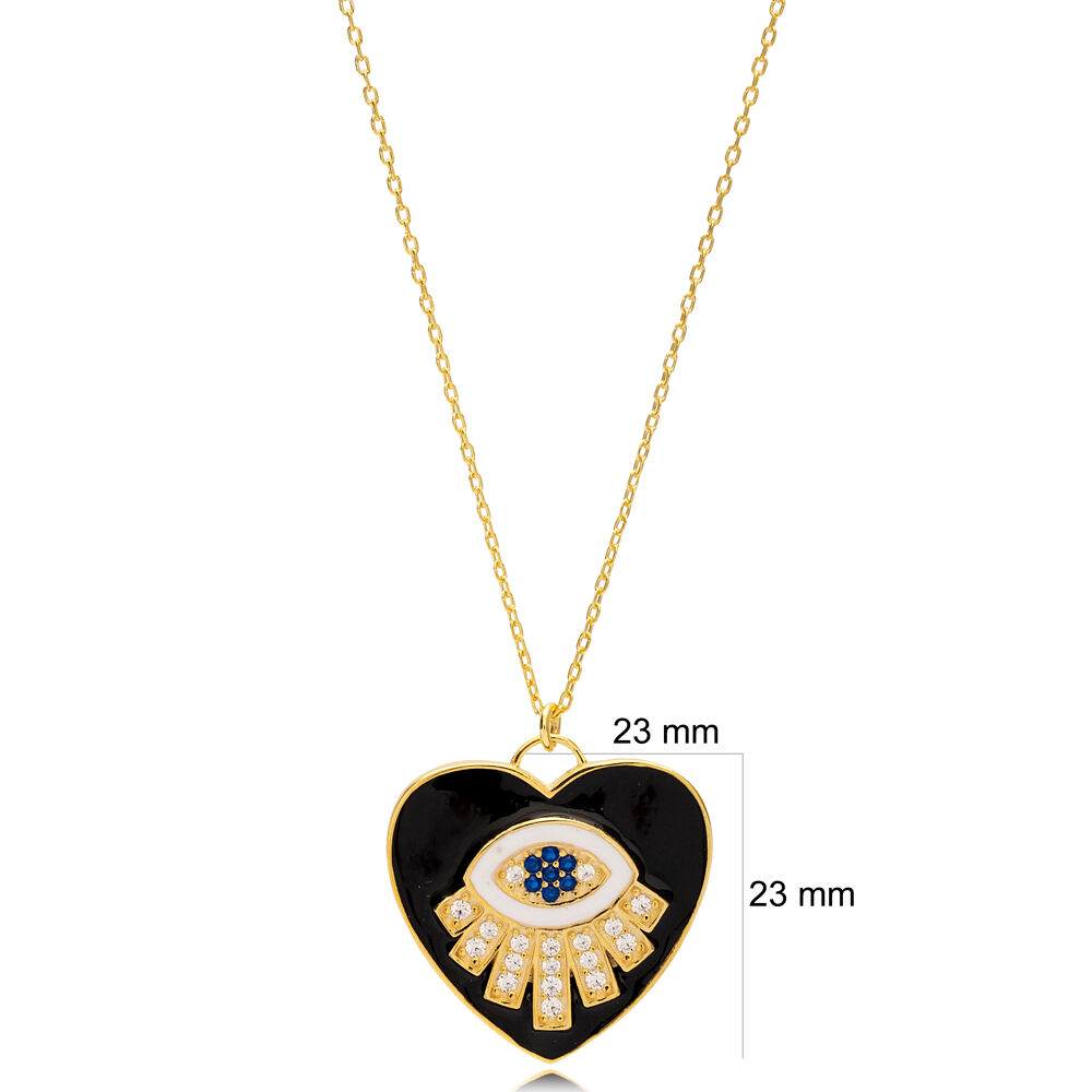 Eye and Black Heart Design Enamel Pendant Turkish Wholesale 925 Sterling Silver Jewelry