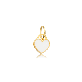 Minimalist Heart Charm White Enamel Turkish Wholesale 925 Silver Sterling Jewelry With Hole Ø7 mm