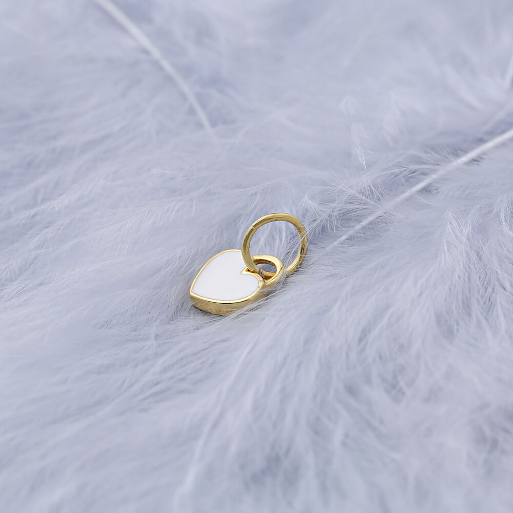Minimalist Heart Charm White Enamel Turkish Wholesale 925 Silver Sterling Jewelry With Hole Ø7 mm
