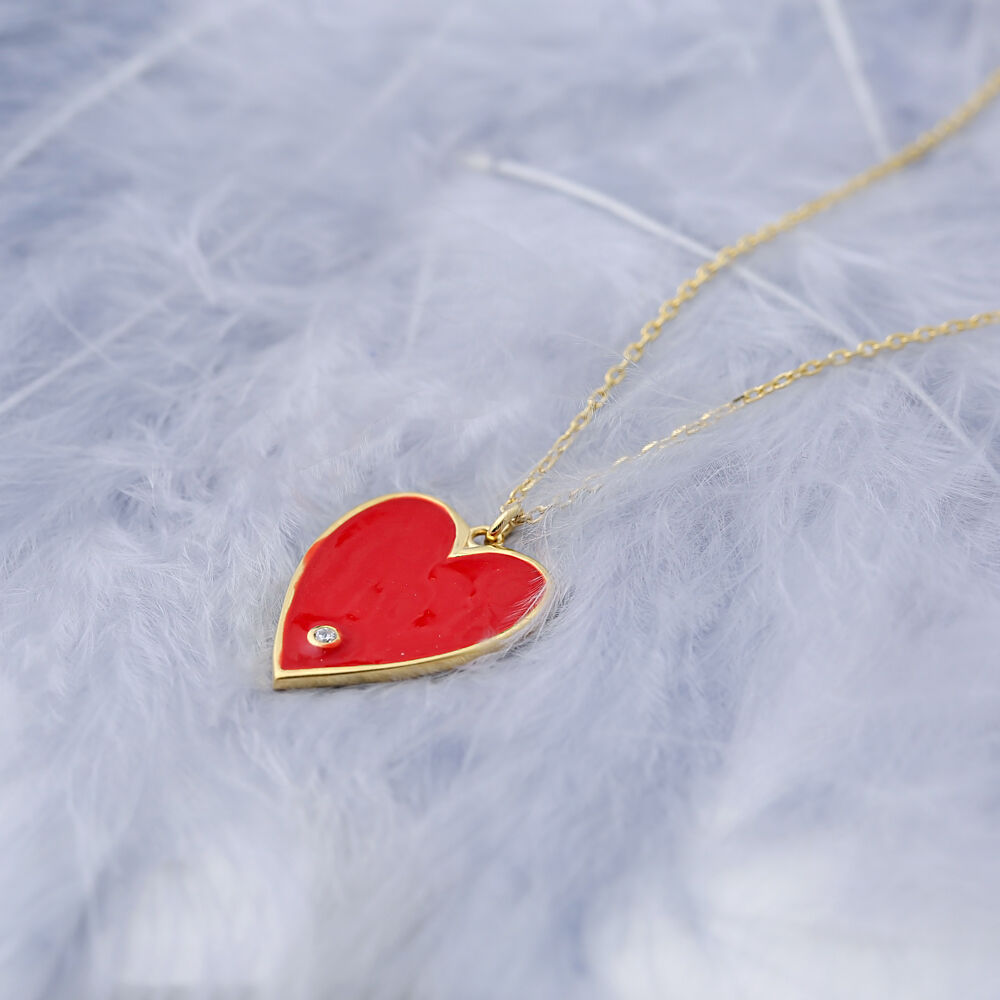 Red Enamel Heart Shape Elegant Romantic Pendant Turkish Wholesale 925 Sterling Silver Handcrafted Jewelry