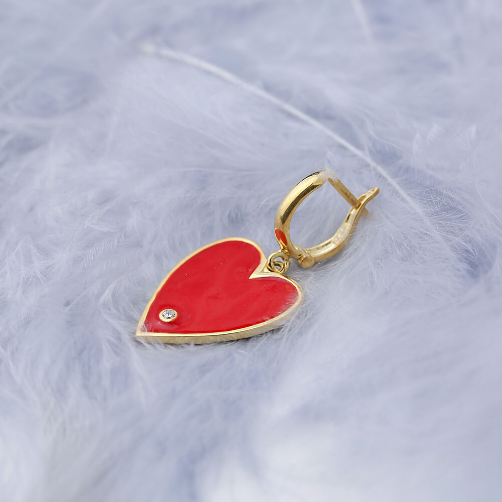 Single Red Enamel Heart Design Dangle Earring Handcrafted Wholesale Sterling Silver Jewelry