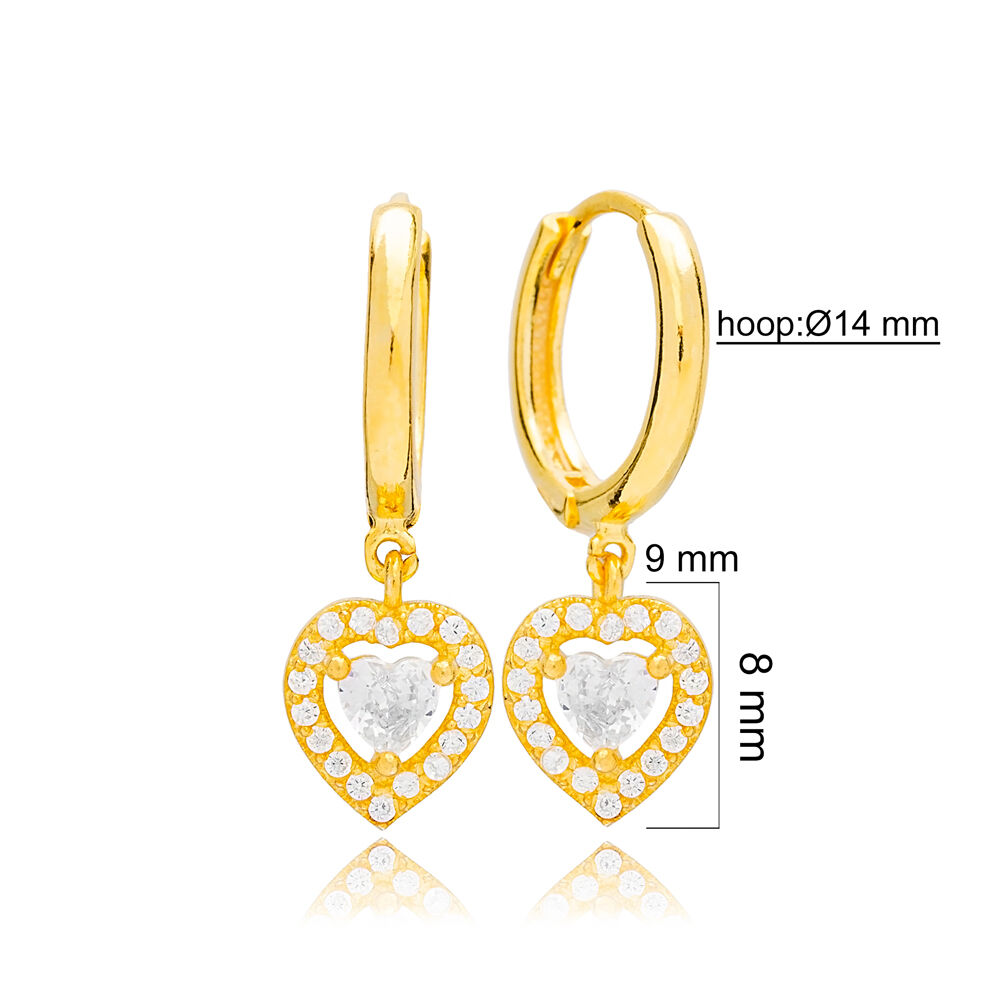 Dainty Heart Design Zircon Dangle Women Earrings Turkish 925 Sterling Silver Wholesale Jewelry