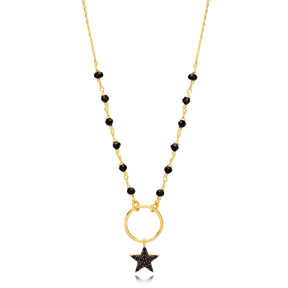 Onyx Stone Star Charm Necklace Turkish Wholesale Handmade 925 Silver Sterling Jewelry