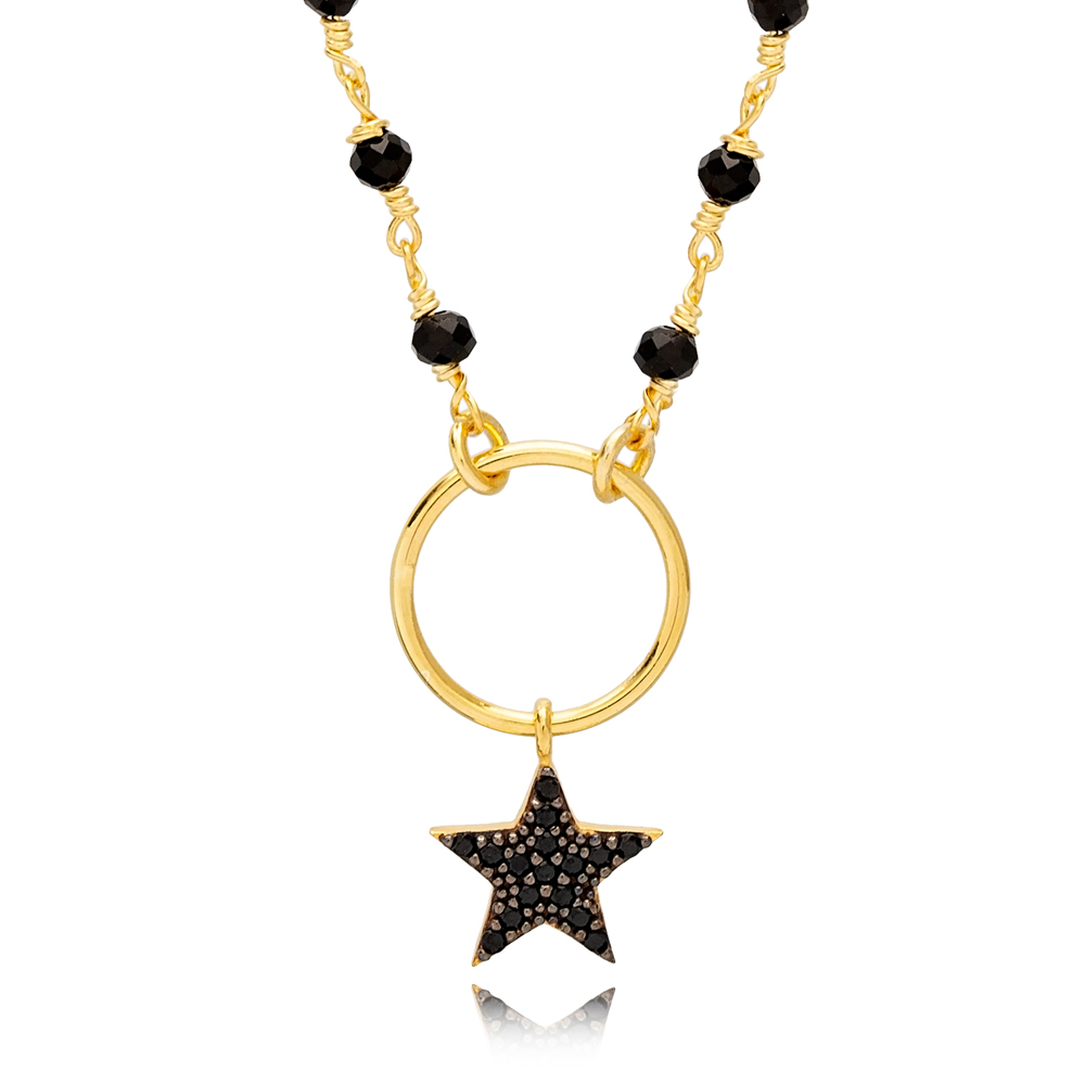Onyx Stone Star Charm Necklace Turkish Wholesale Handmade 925 Silver Sterling Jewelry