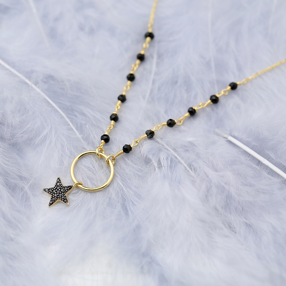 Onyx Stone Star Charm Necklace Turkish Wholesale Handmade 925 Silver Sterling Jewelry