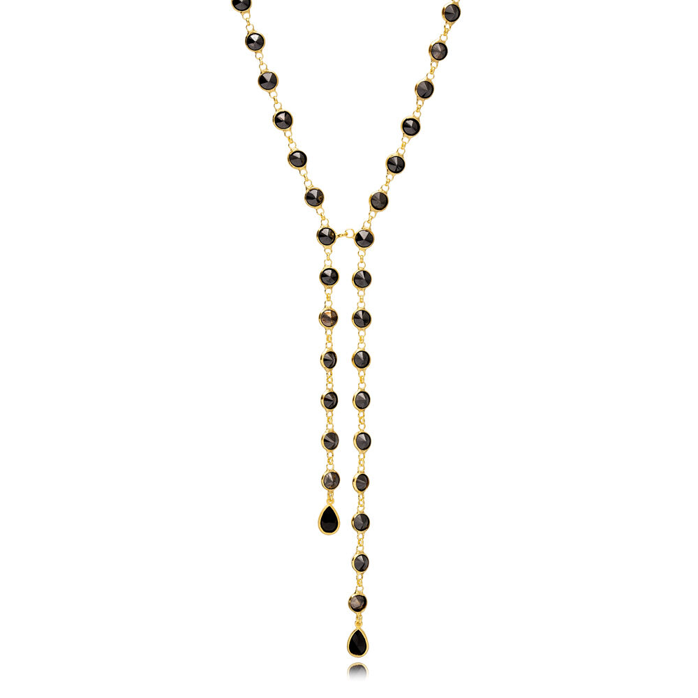 Black Zircon Y Design Necklace Pendant Wholesale 925 Sterling Silver For Ladies Jewelry