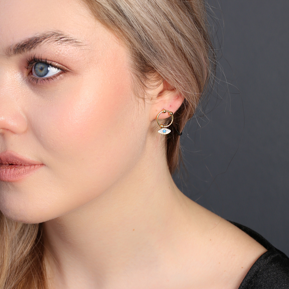 Trendy Eye Design Hollow Earrings Handmade Turkish Wholesale 925 Sterling Silver Jewelry