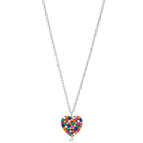 Mix Stone Heart Pendant In Turkish Wholesale 925 Sterling Silver