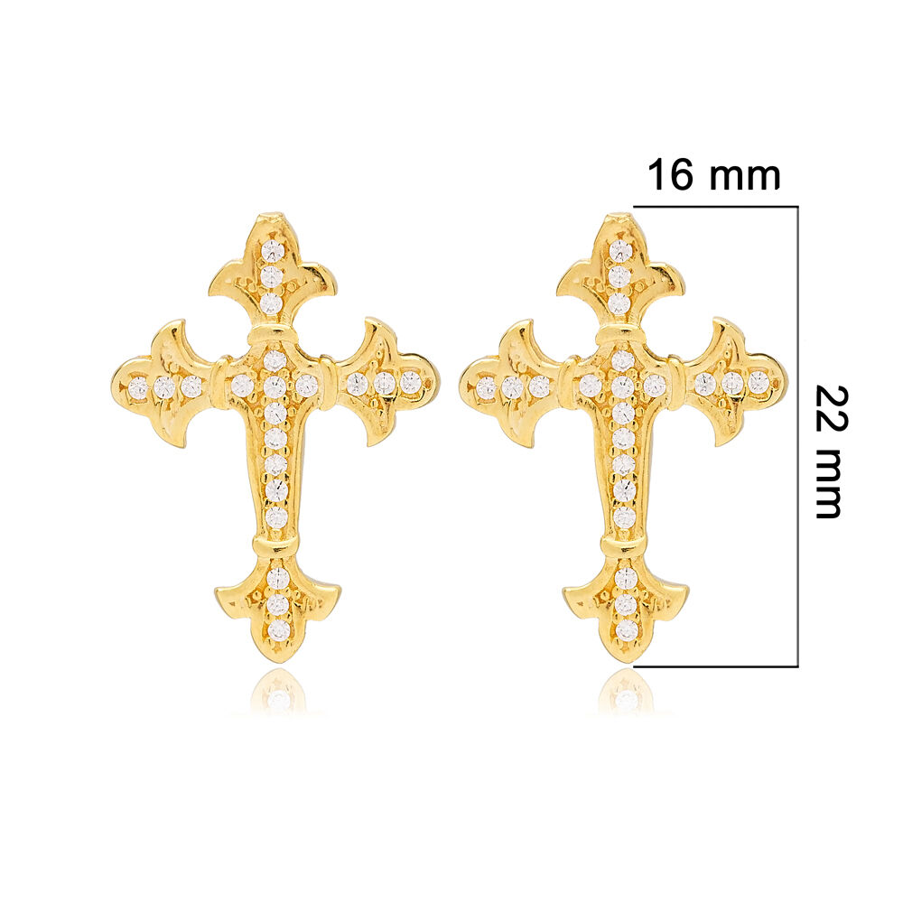 Elegant Cross Design Stud Earrings Turkish Wholesale Handmade 925 Sterling Silver Women Jewelry