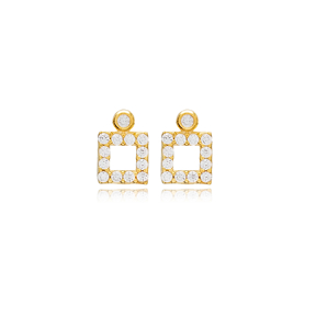 Minimalist Square Geometric Shape Dainty Stud Earrings Wholesale Turkish 925 Sterling Silver Jewelry
