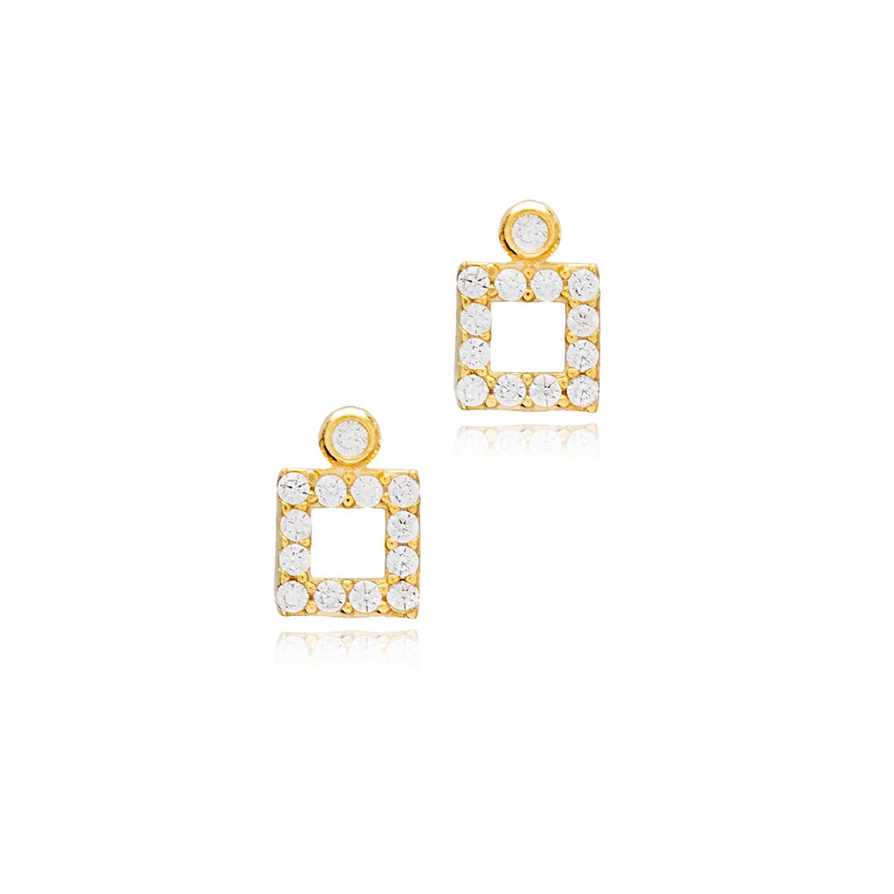 Square Geometric Shape Dainty Stud Earrings Wholesale Turkish 925 Sterling Silver Jewelry