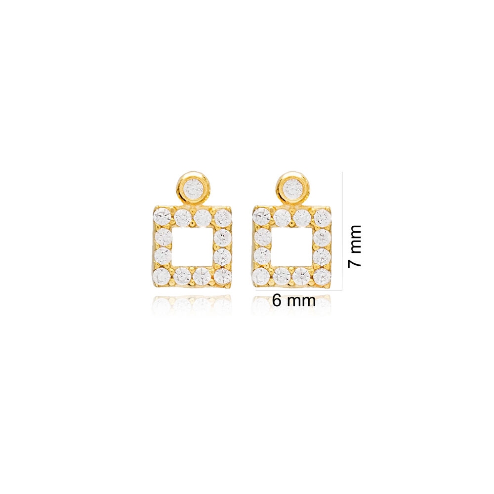 Minimalist Square Geometric Shape Dainty Stud Earrings Wholesale Turkish 925 Sterling Silver Jewelry