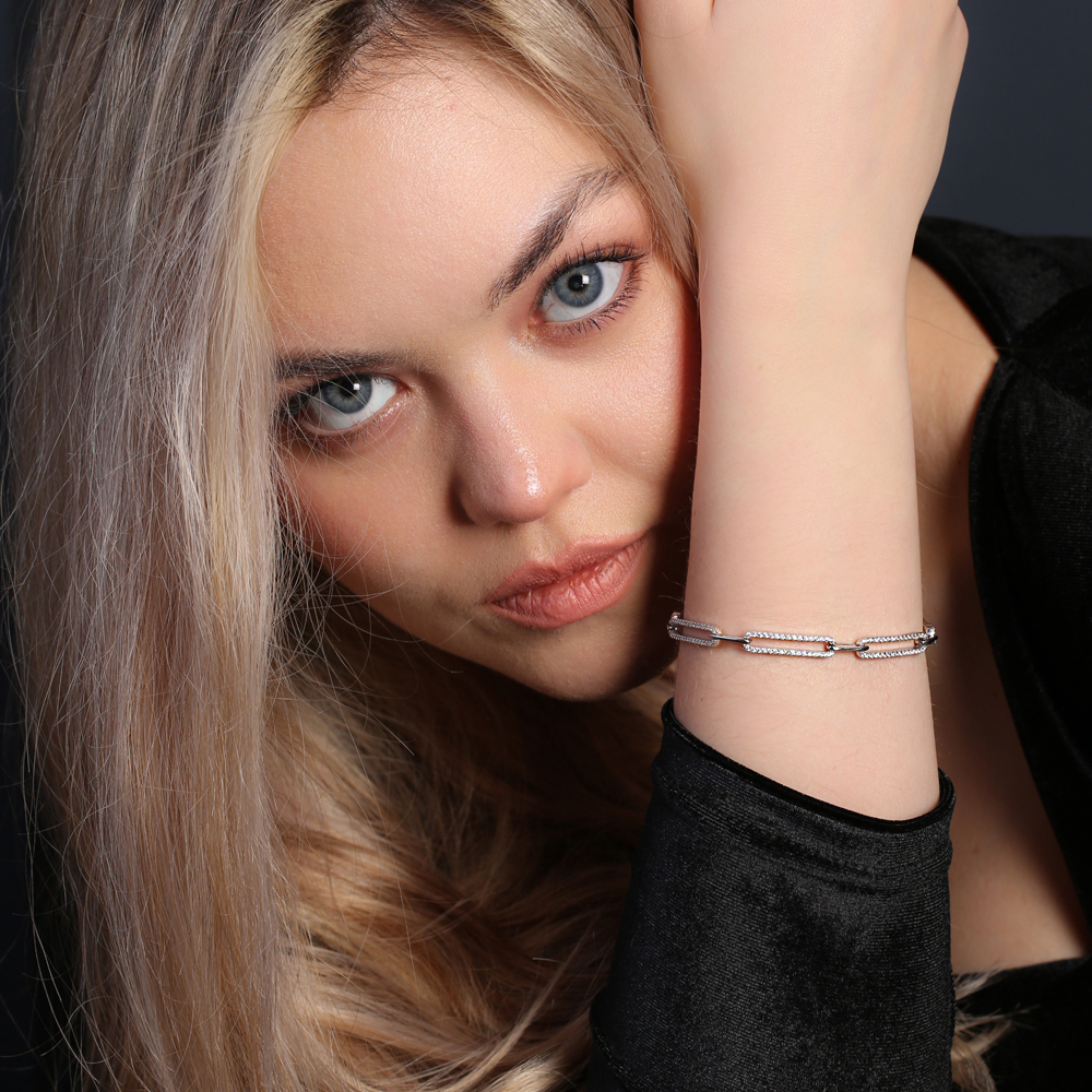 Silver Charm Chain Zircon Stone Bracelet Wholesale Turkish 925 Sterling Silver Jewelry